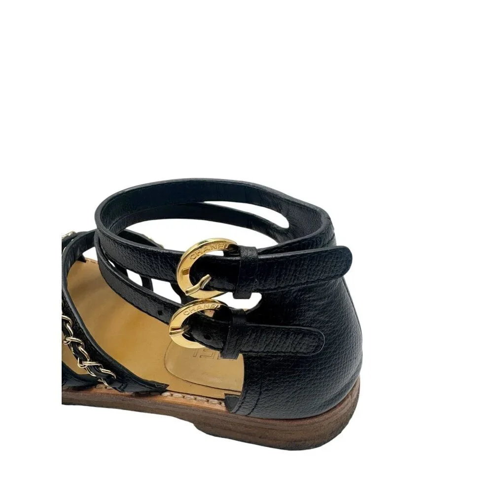 Chanel Sandals SS2016 Karl Lagerfeld  Black Chain Strap EU 37C